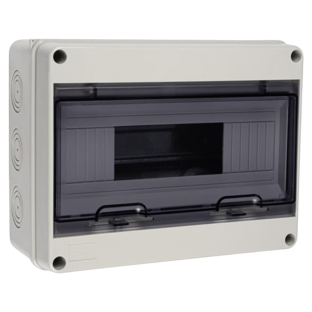 Бокс пластиковый навесной Jazzway PDB/W 5072084, ЩРН-ПГ-12, на 12 модулей, 1 ряд, IP65, серый