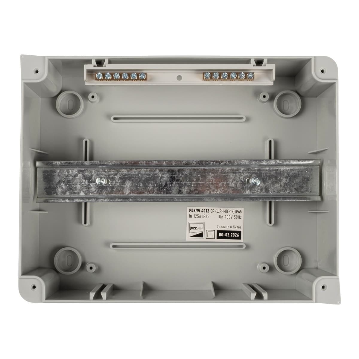 Бокс пластиковый навесной Jazzway PDB/W 5072084, ЩРН-ПГ-12, на 12 модулей, 1 ряд, IP65, серый