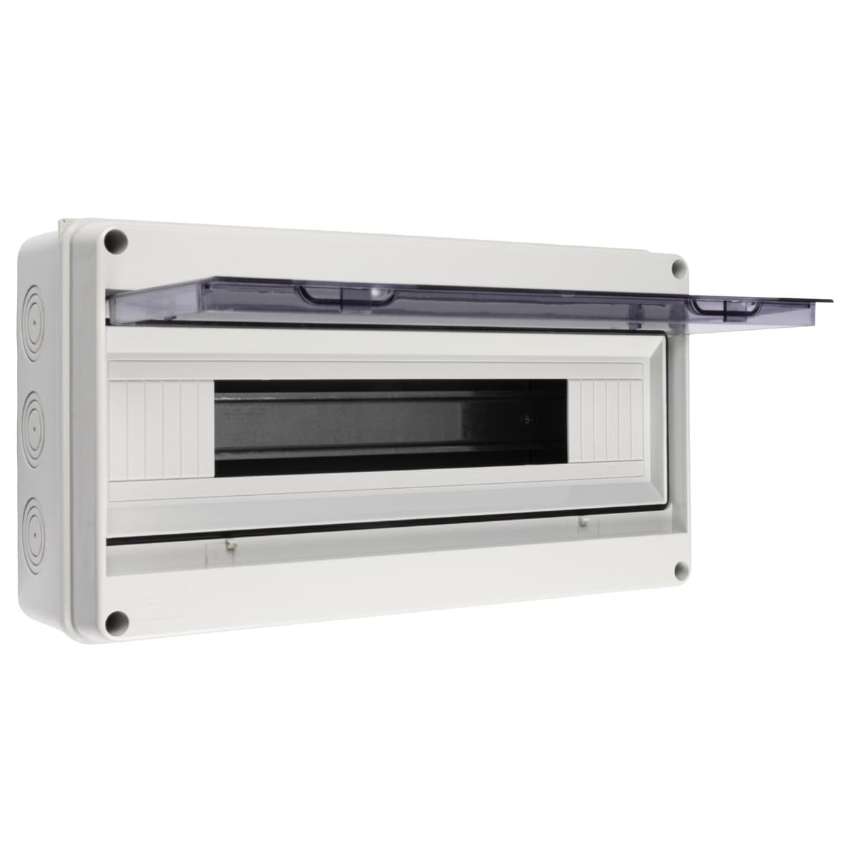Бокс пластиковый навесной Jazzway PDB/W 5072121, ЩРН-ПГ-18, на 18 модулей, 1 ряд, IP65, серый
