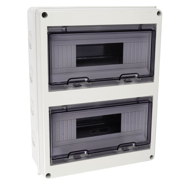 Бокс пластиковый навесной Jazzway PDB/W 5072145, ЩРН-ПГ-24, на 24 модуля, 2 ряда, IP65, серый