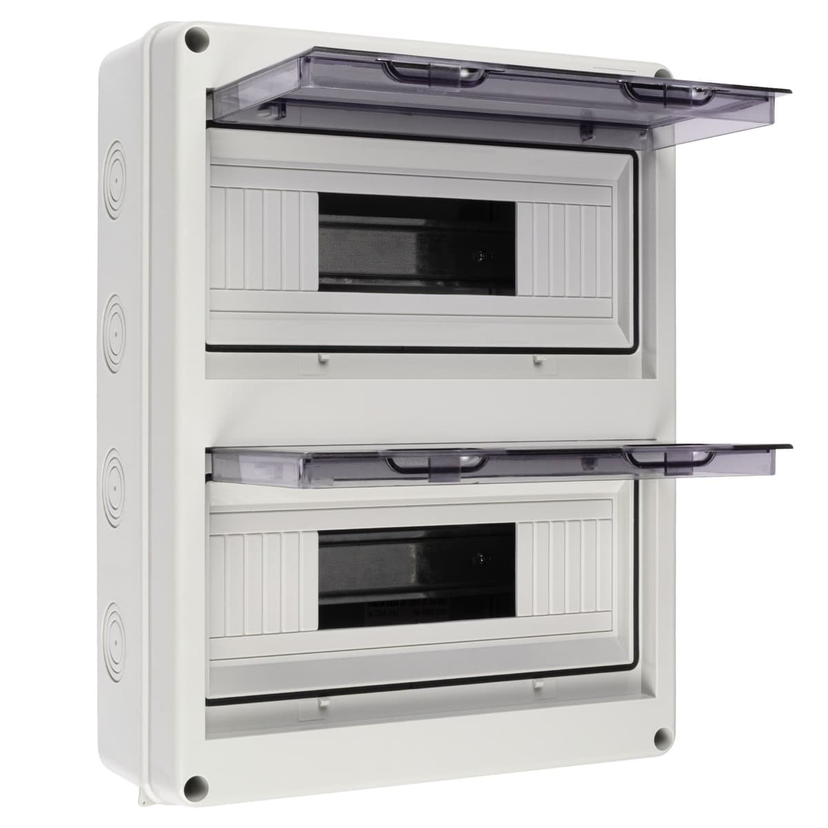 Бокс пластиковый навесной Jazzway PDB/W 5072145, ЩРН-ПГ-24, на 24 модуля, 2 ряда, IP65, серый