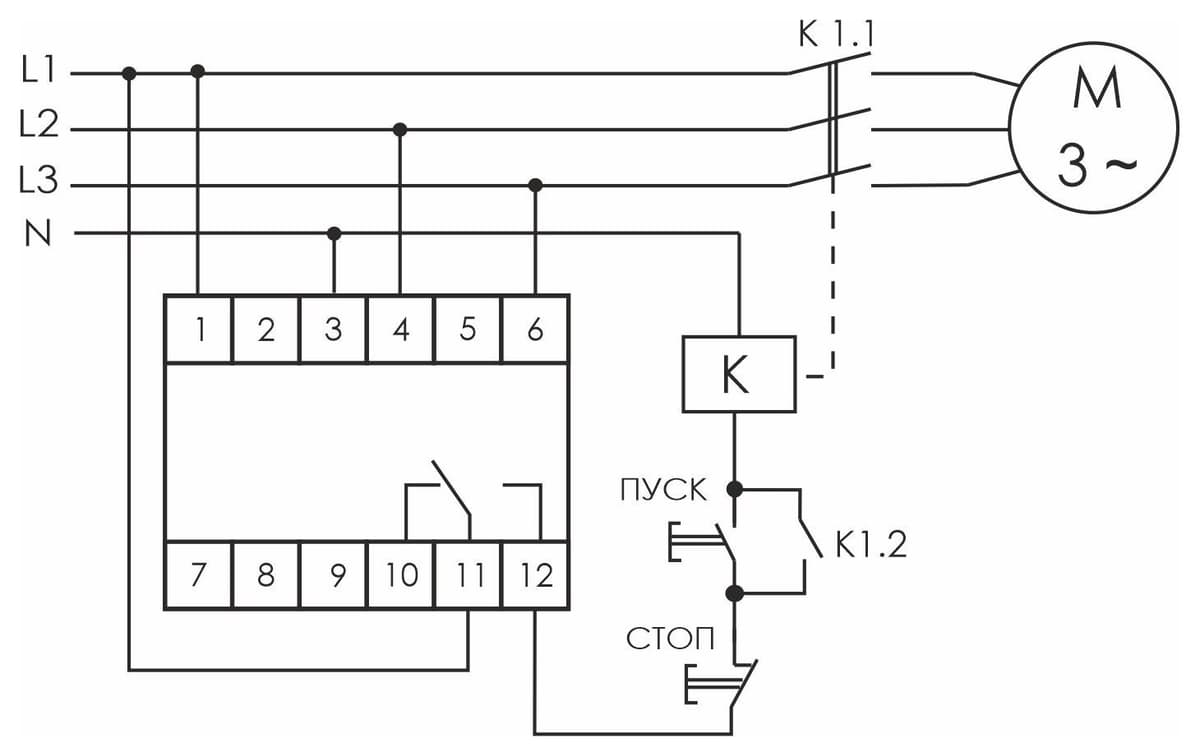 Реле контроля фаз Евроавтоматика ФиФ CZF-310 — схема подключения