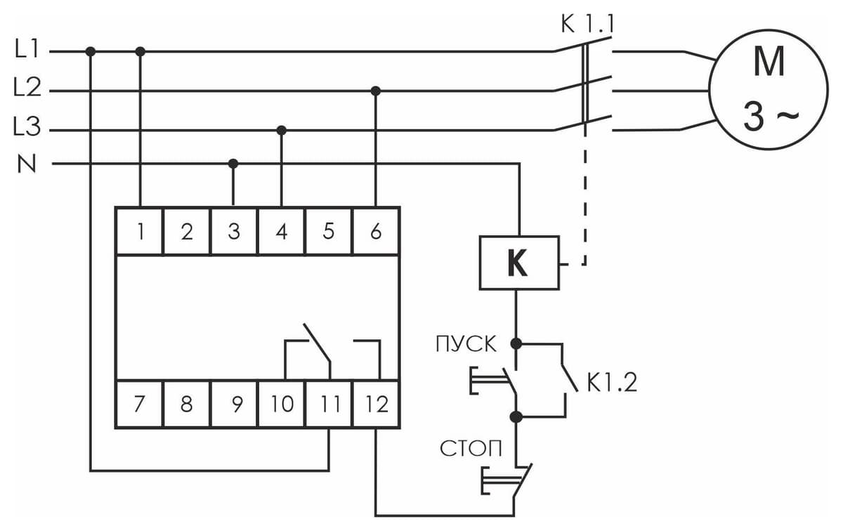 Реле контроля фаз Евроавтоматика ФиФ CZF-311 — схема подключения