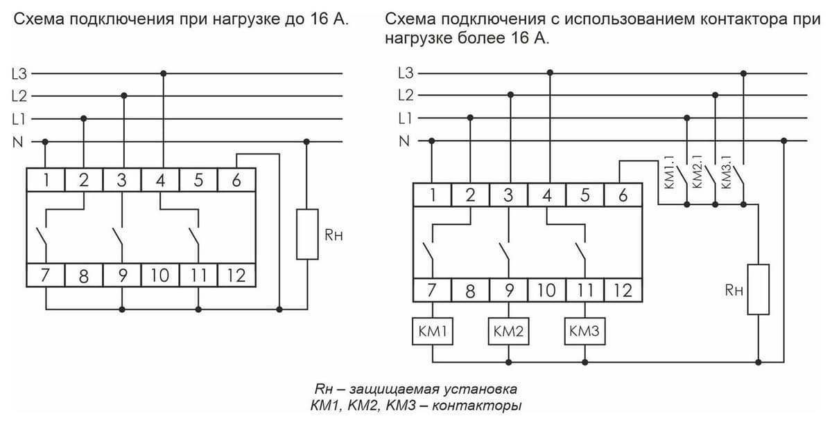 Переключатель фаз 16А Евроавтоматика ФиФ PF-431 — схема подключения