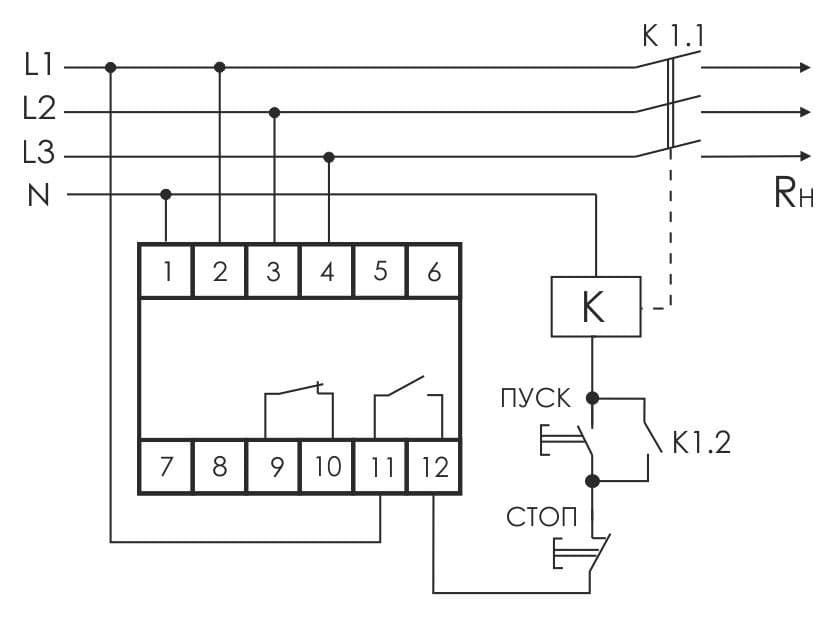 Реле напряжения трёхфазное 8А Евроавтоматика ФиФ CP-731 — схема подключения