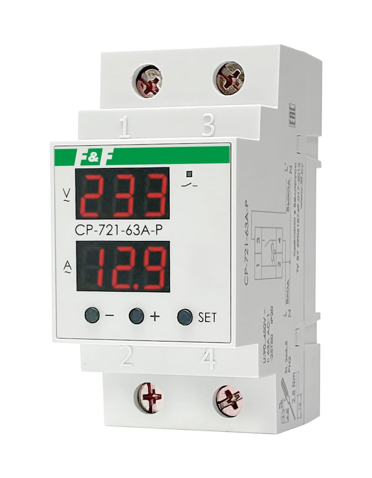 Реле напряжения однофазное 63А Евроавтоматика ФиФ CP-721-63A-P