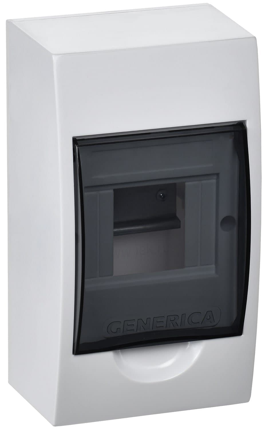 Бокс пластиковый навесной GENERICA MKP12-N-04-41-G, ЩРН-П-4, на 4 модуля, 1 ряд, черная прозрачная дверь, IP41, белый