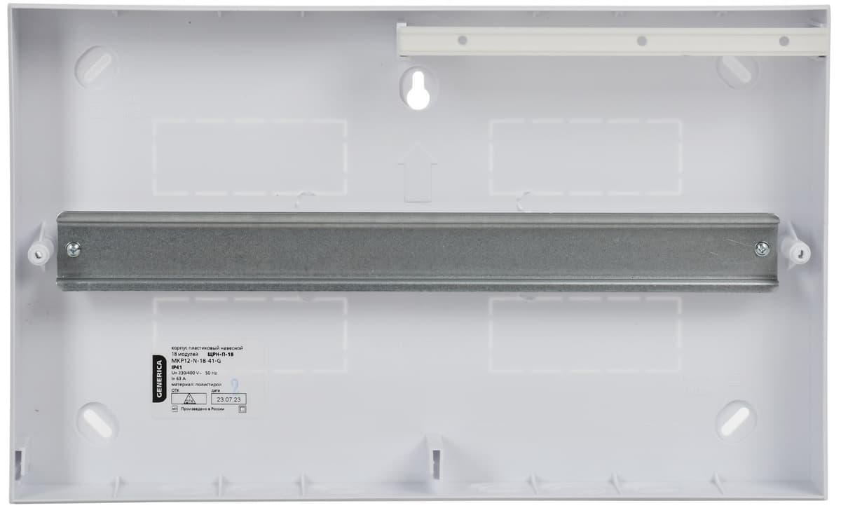 Бокс пластиковый навесной GENERICA MKP12-N-18-41-G, ЩРН-П-18, на 18 модулей, 1 ряд, черная прозрачная дверь, IP41, белый