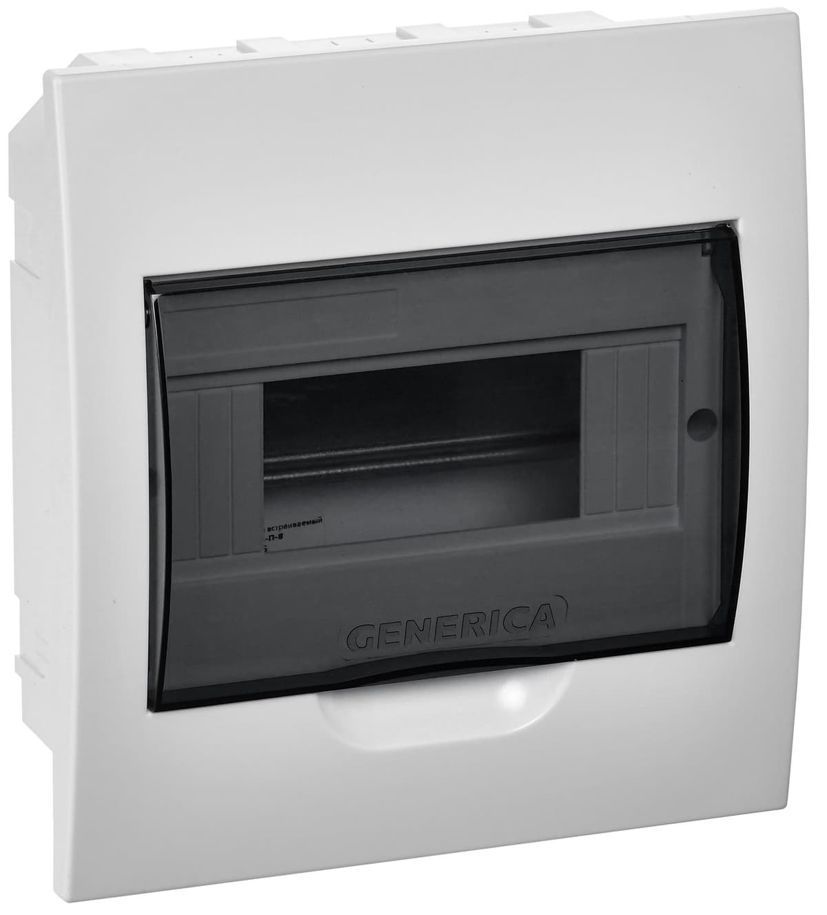 Бокс пластиковый встраиваемый GENERICA MKP12-V-08-41-G, ЩРВ-П-8, на 8 модулей, 1 ряд, прозр. дверь, IP41, белый