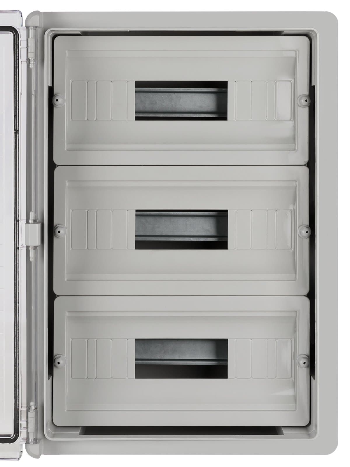 Бокс пластиковый навесной TDM Electric SQ0933-0217, ЩРН-П-36, на 36 модулей, 3 ряда, прозр. крышка, IP65, серый
