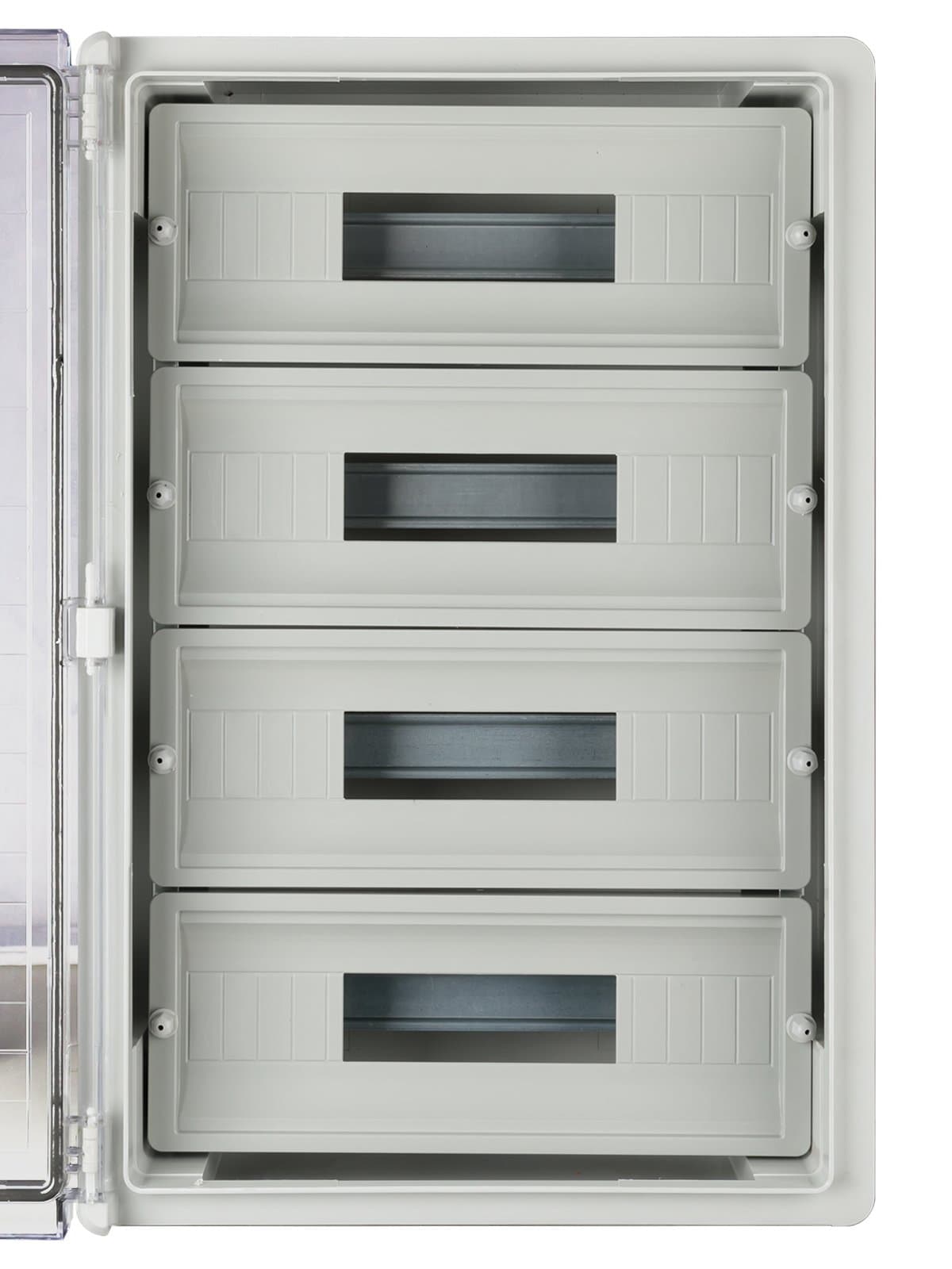 Бокс пластиковый навесной TDM Electric SQ0933-0218, ЩРН-П-60, на 60 модулей, 4 ряда, прозр. крышка, IP65, серый