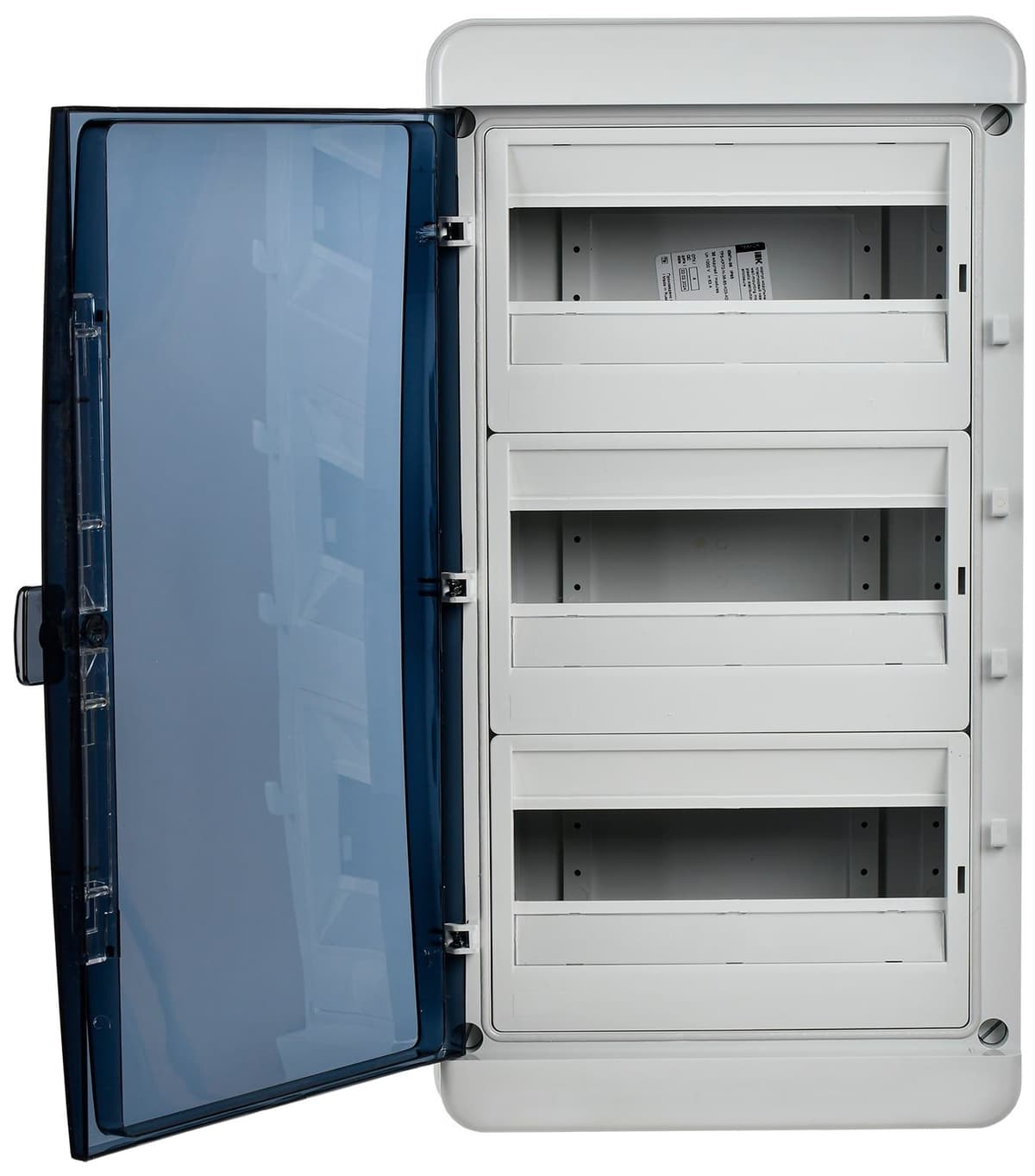 Бокс пластиковый навесной IEK TEKFOR TF5-KP72-N-36-65-K03-K02, КМПн-36, на 36 модулей, 3 ряда, черная прозрачная дверь, IP65, серый