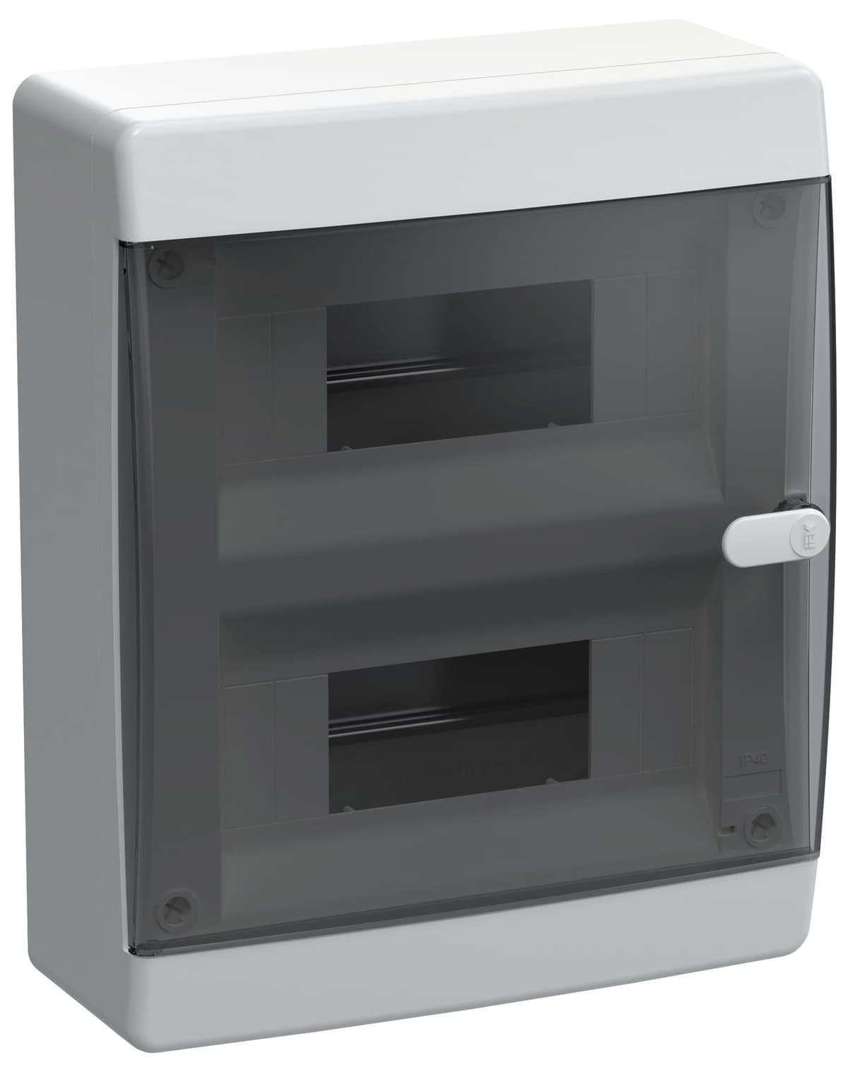 Бокс пластиковый навесной IEK UNION Compact UIC-KP12-N-18-41-K01, ЩРН-П-18, на 18 модулей, 2 ряда, черная прозрачная дверь, IP41, белый