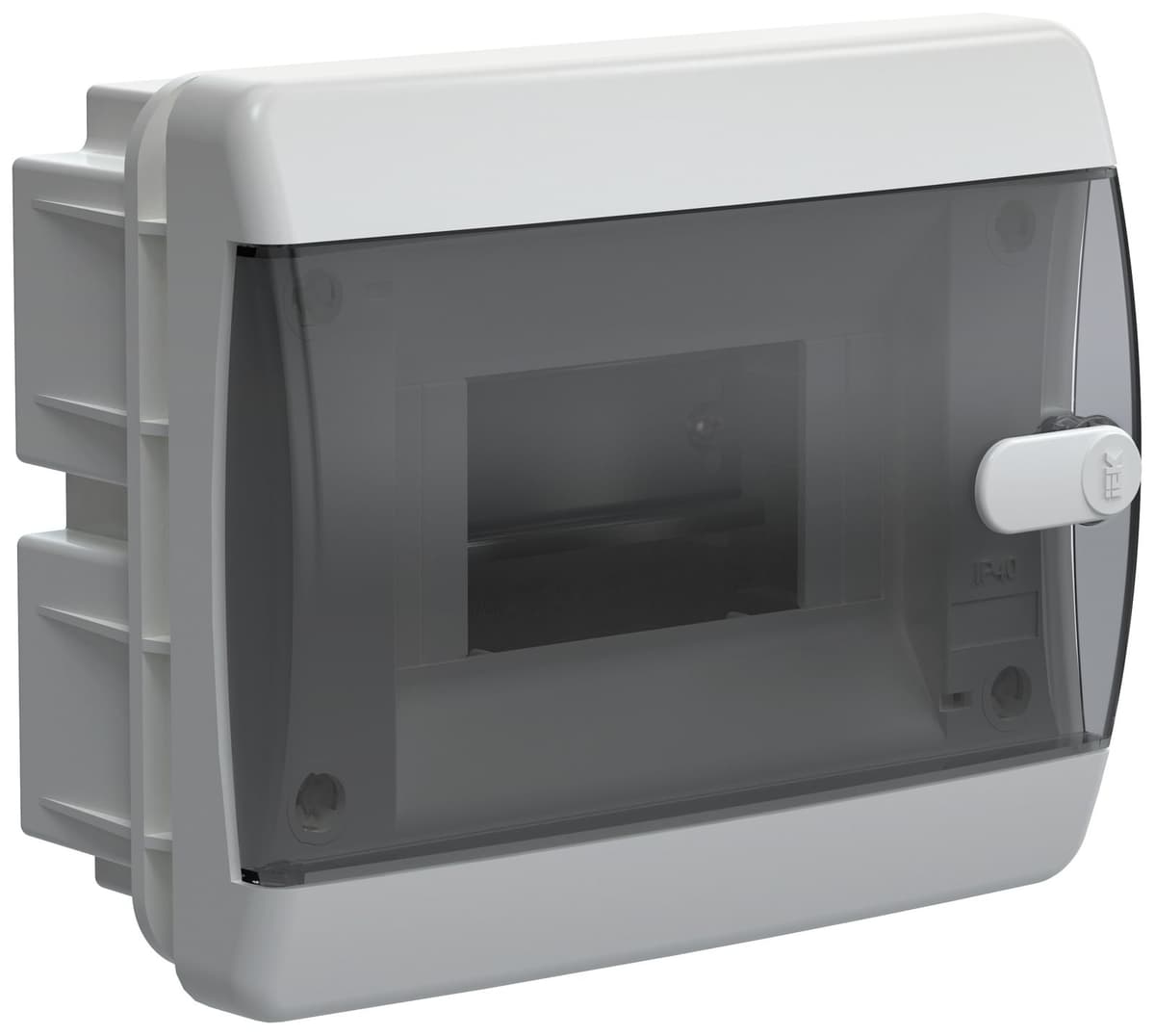 Бокс пластиковый встраиваемый IEK UNION Compact UIC-KP12-V-06-41-K01, ЩРВ-П-6, на 6 модулей, 1 ряд, черная прозрачная дверь, IP41, белый