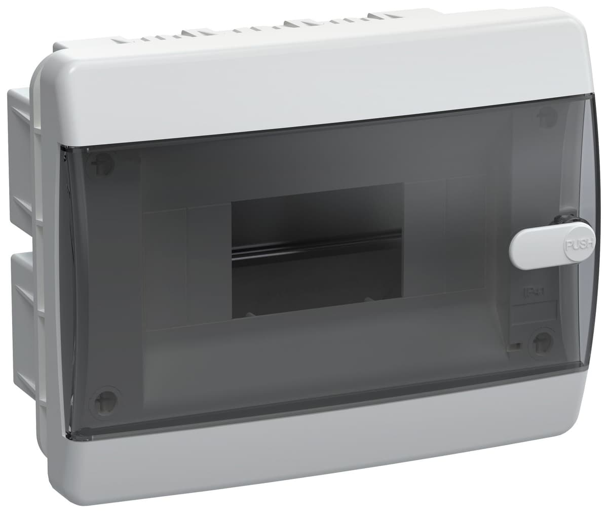 Бокс пластиковый встраиваемый IEK UNION Compact UIC-KP12-V-08-41-K01, ЩРВ-П-8, на 8 модулей, 1 ряд, черная прозрачная дверь, IP41, белый