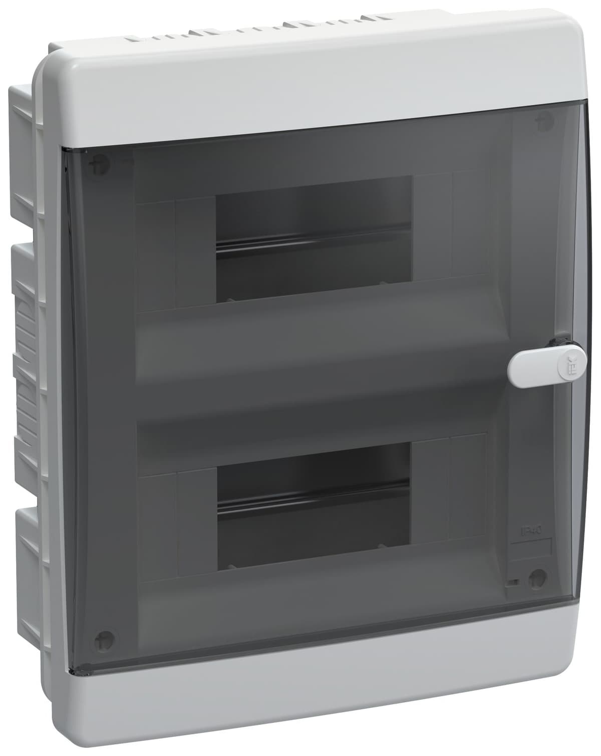 Бокс пластиковый встраиваемый IEK UNION Compact UIC-KP12-V-18-41-K01, ЩРВ-П-18, на 18 модулей, 2 ряда, черная прозрачная дверь, IP41, белый