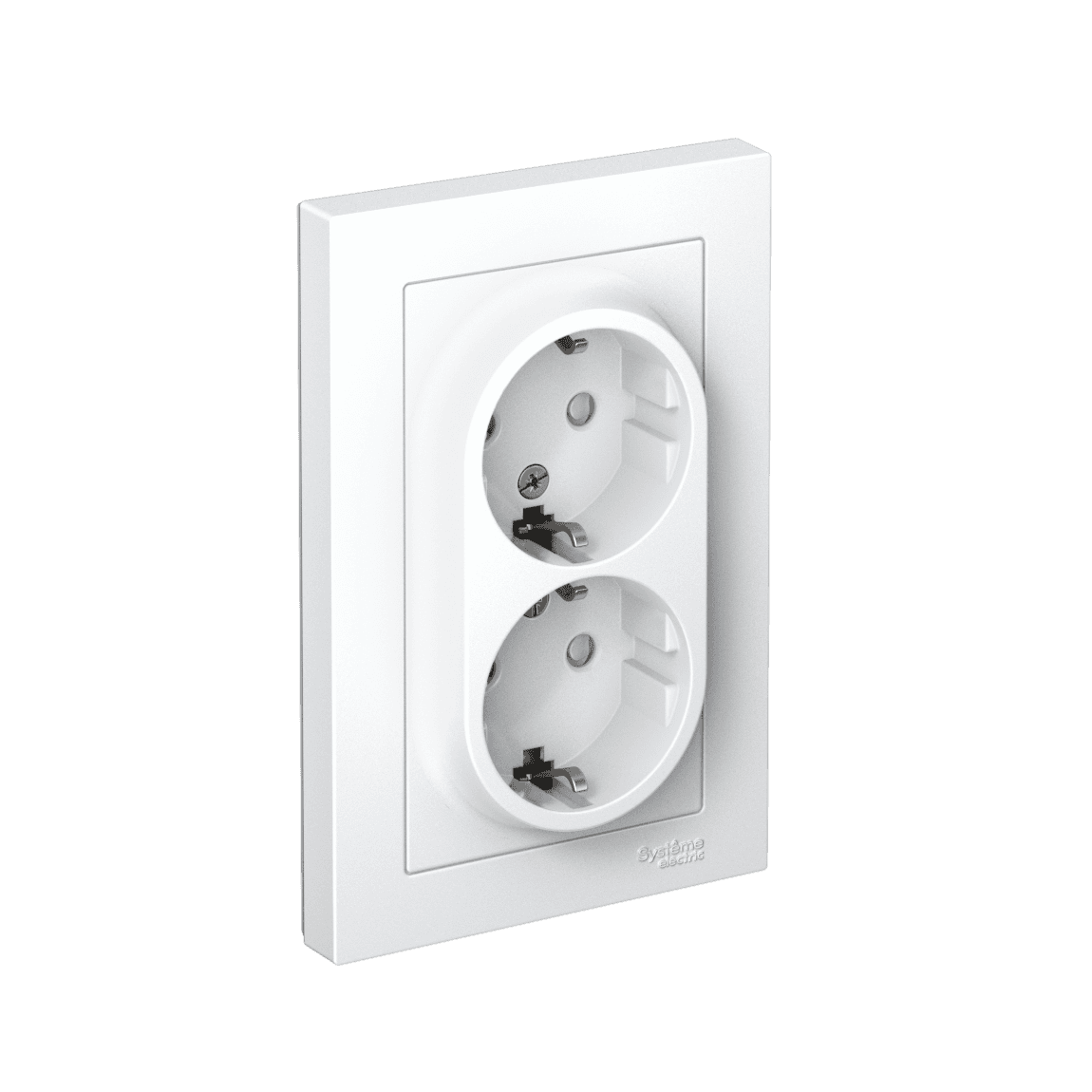 Двойная розетка Systeme (Schneider) Electric AtlasDesign ATN000126 белая с заземлением и шторками