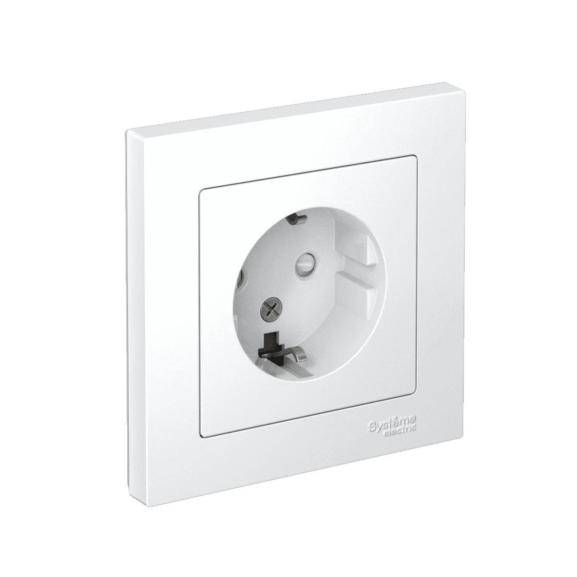 Розетка с заземлением, защитными шторками и рамкой Systeme (Schneider) Electric AtlasDesign ATN000144 (белый)