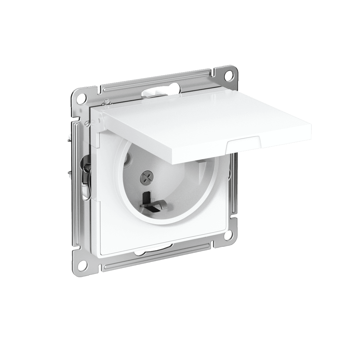 Розетка с заземлением, защитными шторками и крышкой Systeme (Schneider) Electric AtlasDesign ATN000146 (белый)