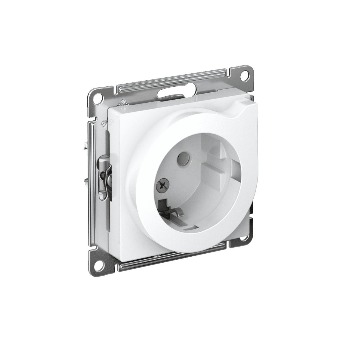 Розетка Systeme (Schneider) AtlasDesign ATN000147 белая с заземлением, шторками и выталкивателем