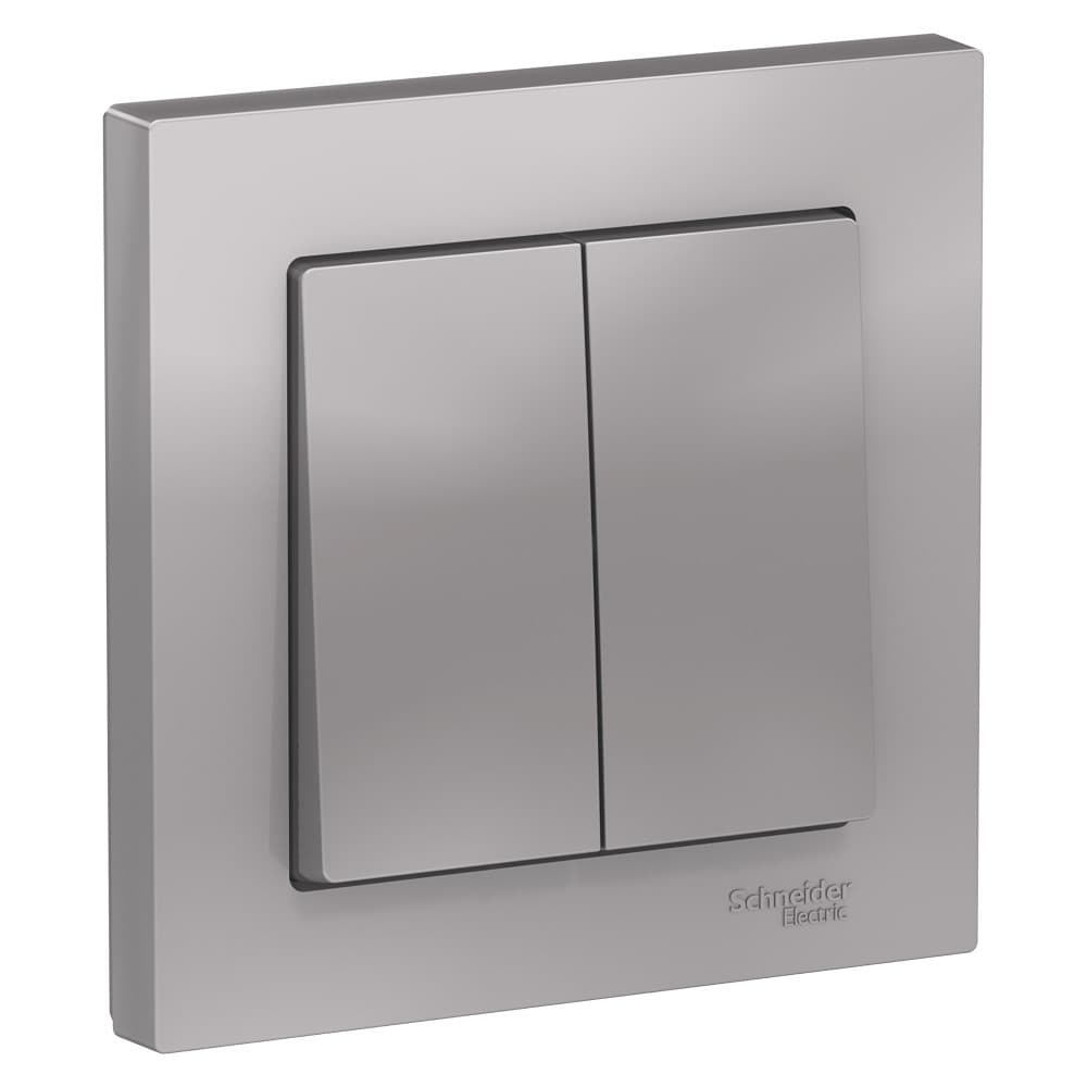 Выключатель двухклавишный Schneider Electric AtlasDesign алюминий ATN000352