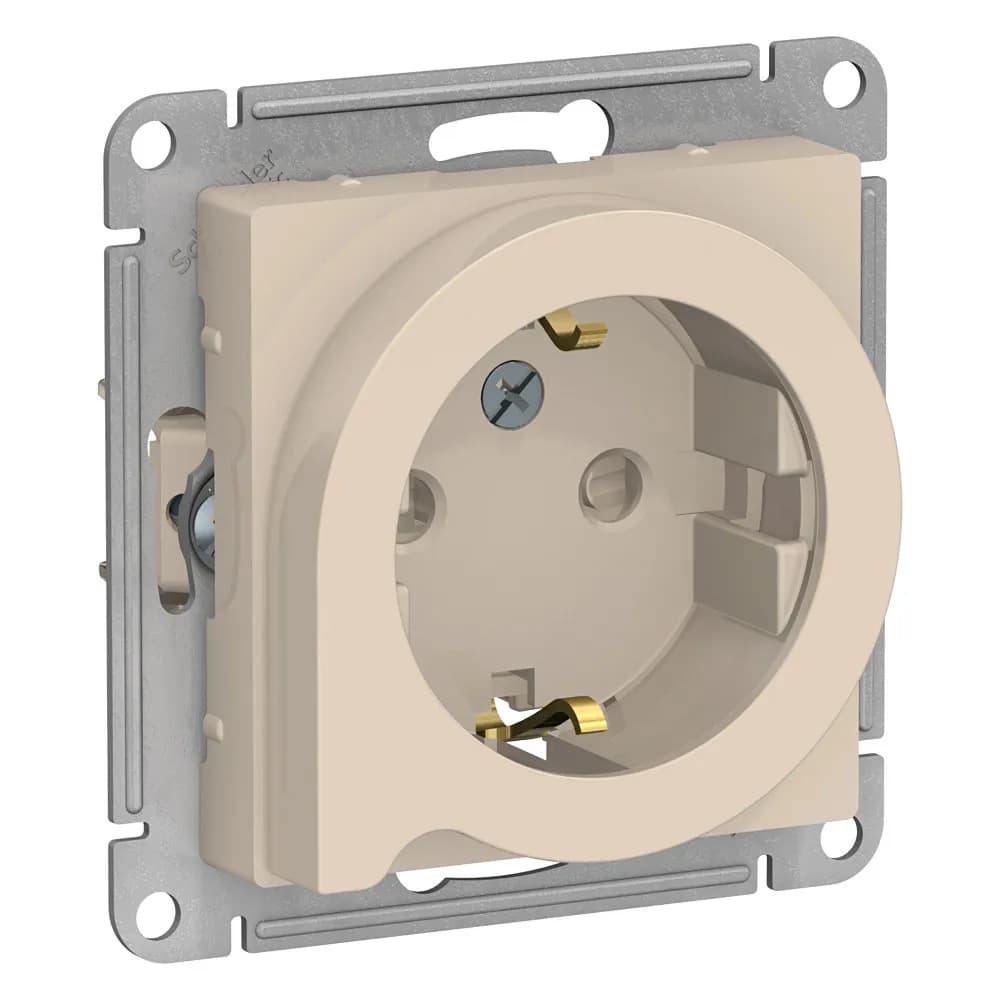 Розетка Systeme Electric AtlasDesign ATN000247 бежевая с заземлением, шторками и выталкивателем