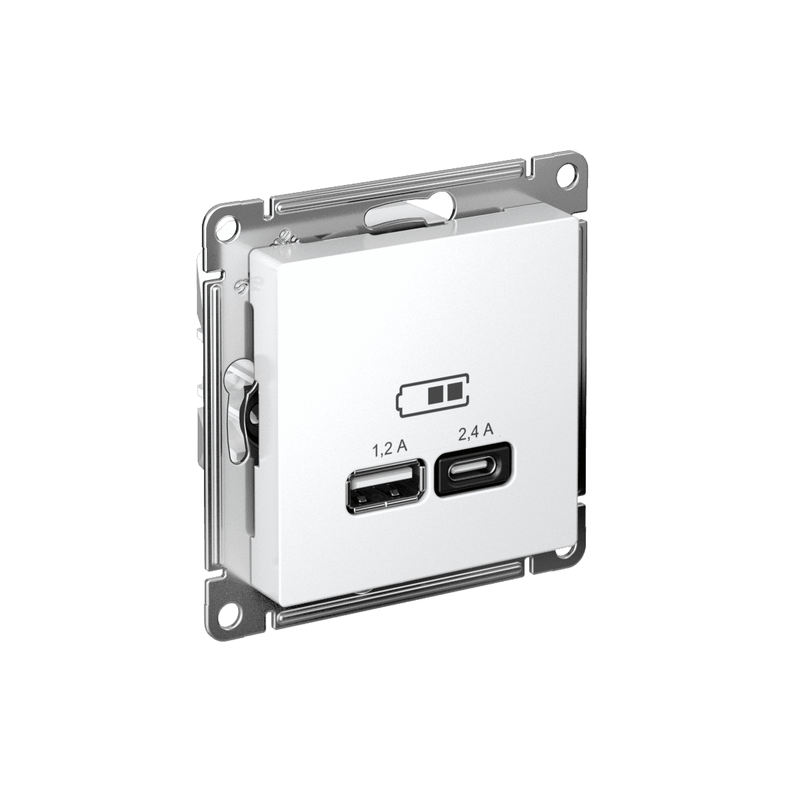 Розетка с портами USB Type-A и Type-C Systeme Electric AtlasDesign для зарядки устройств, цвет белый