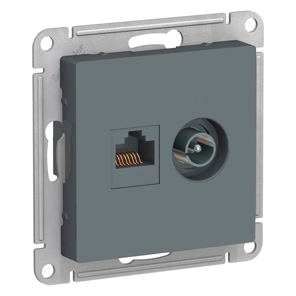 Комбинированная розетка Systeme Electric AtlasDesign: телевизионная и компьютерная RJ45 Cat.5e, цвет графит