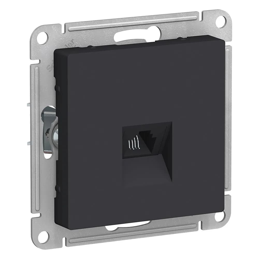 Розетка телефонная Systeme Electric AtlasDesign для подключения стационарного телефона, цвет карбон