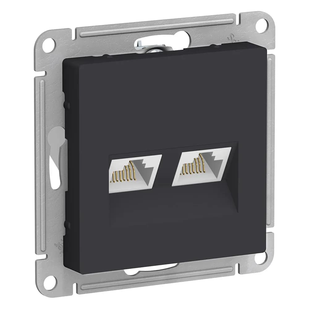 Розетка сетевая двойная Systeme Electric AtlasDesign для подключения двух устройств к интернету, цвет карбон