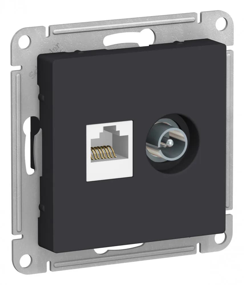 Комбинированная розетка Systeme Electric AtlasDesign: телевизионная и компьютерная RJ45 Cat.5e, цвет карбон