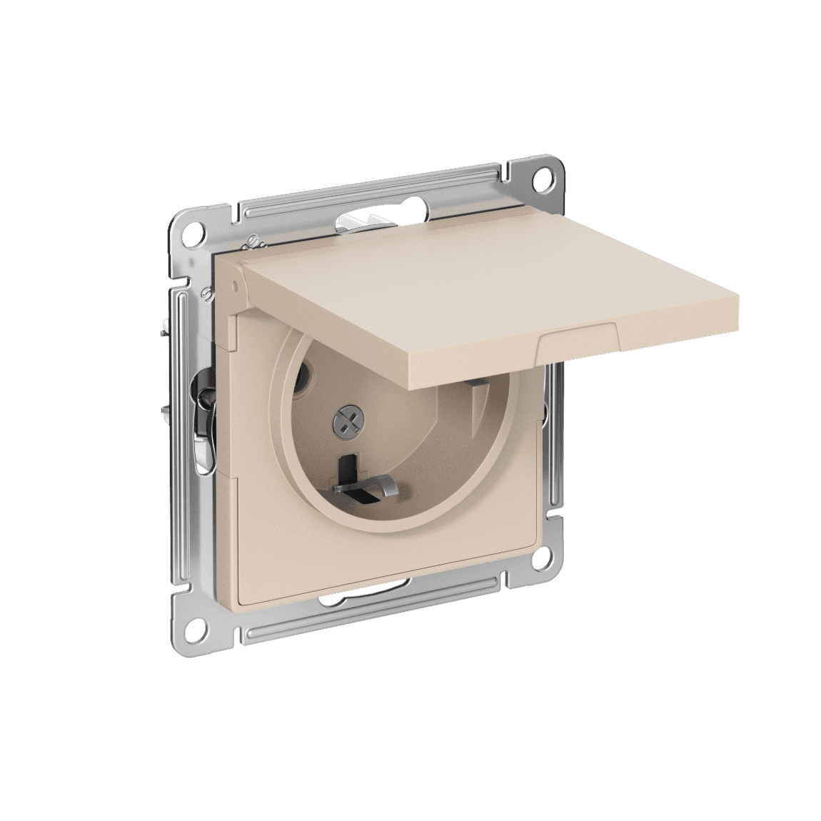 Розетка с заземлением защитными шторками и крышкой Schneider Electric AtlasDesign песочный ATN001246
