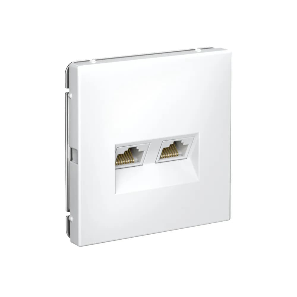 Дизайнерская двойная компьютерная розетка категории 6A (Cat.6A) Systeme Electric ArtGallery, два порта RJ45, белый цвет