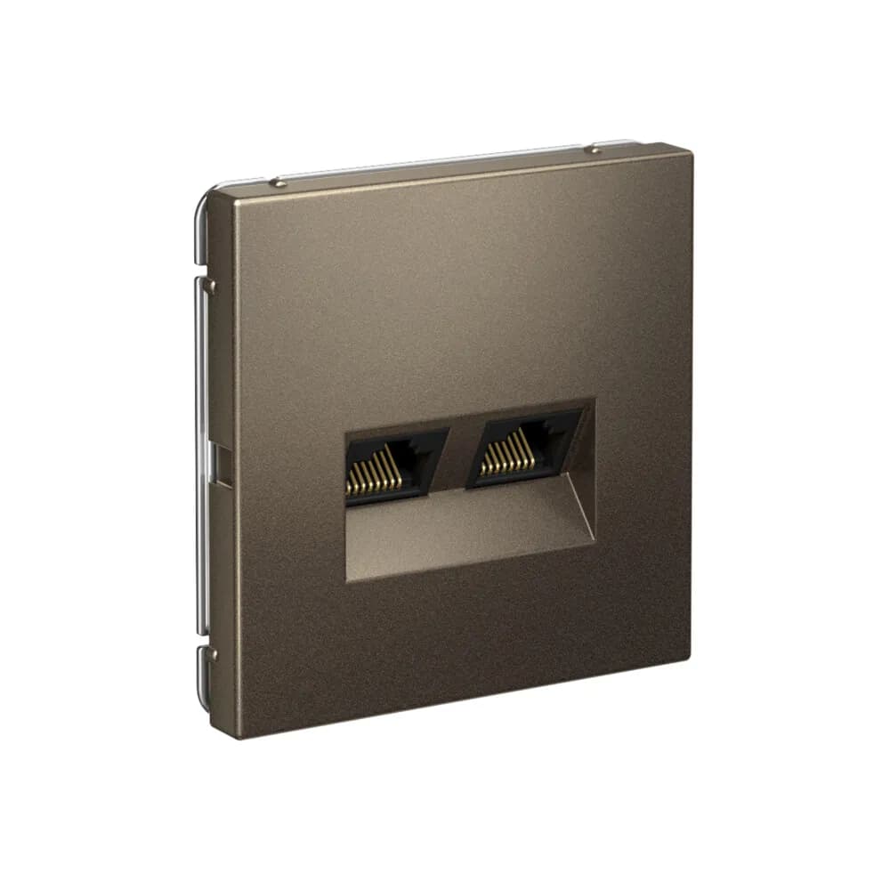 Дизайнерская двойная компьютерная розетка категории 6A (Cat.6A) Systeme Electric ArtGallery, два порта RJ45, цвет мокко