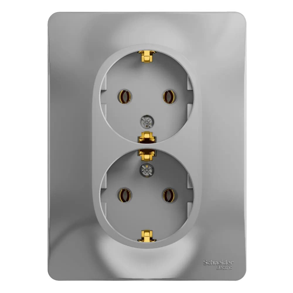 Розетка двойная силовая с заземлением Systeme Electric (Schneider) Glossa, цвет алюминий