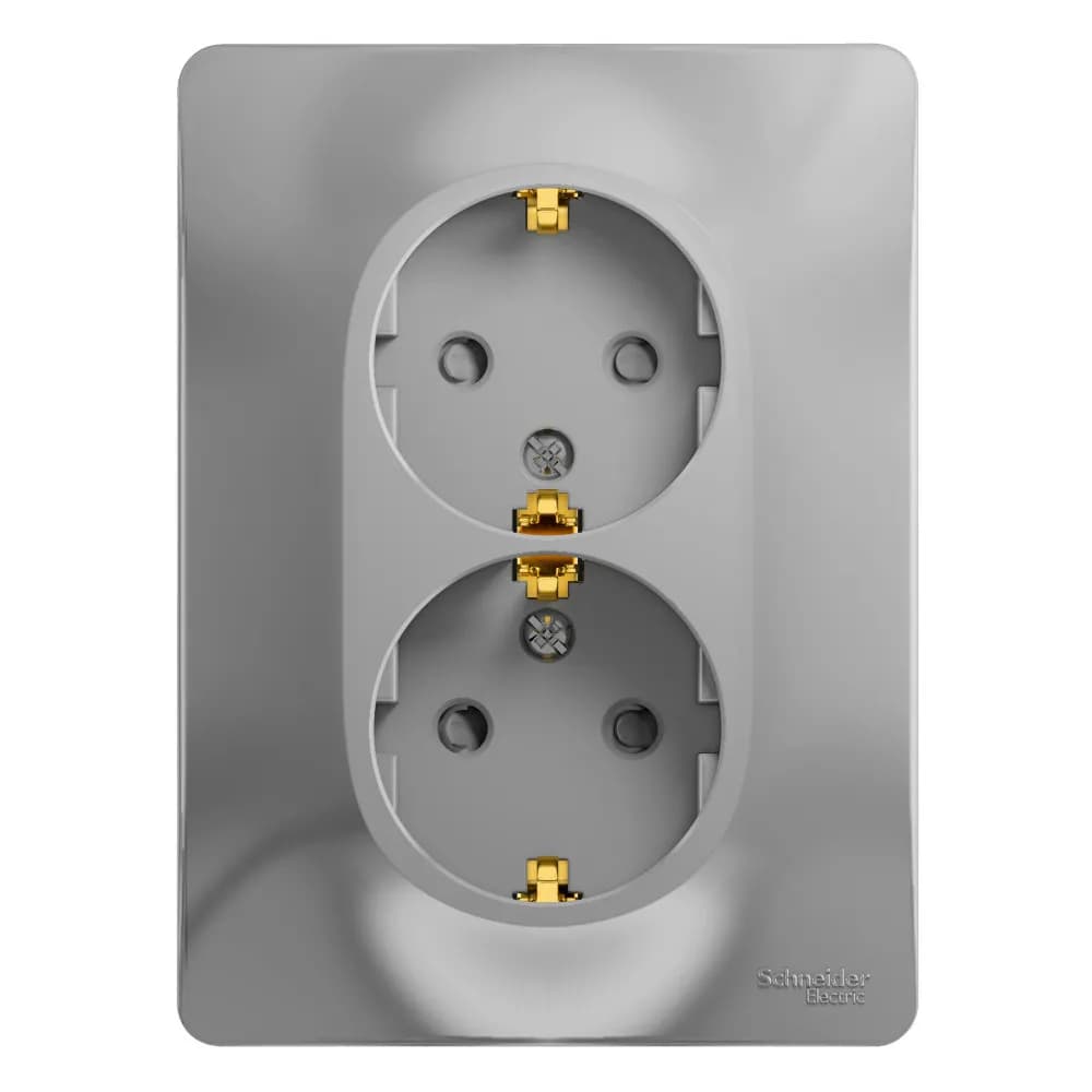 Розетка двойная силовая с заземлением и защитными шторками Systeme Electric (Schneider) Glossa, цвет алюминий