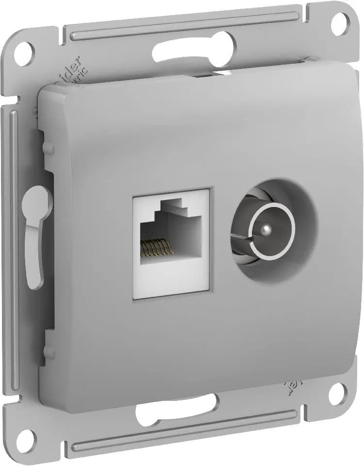 Розетка комбинированная TV и компьютерная (RJ45) Systeme Electric (Schneider) Glossa, цвет алюминий