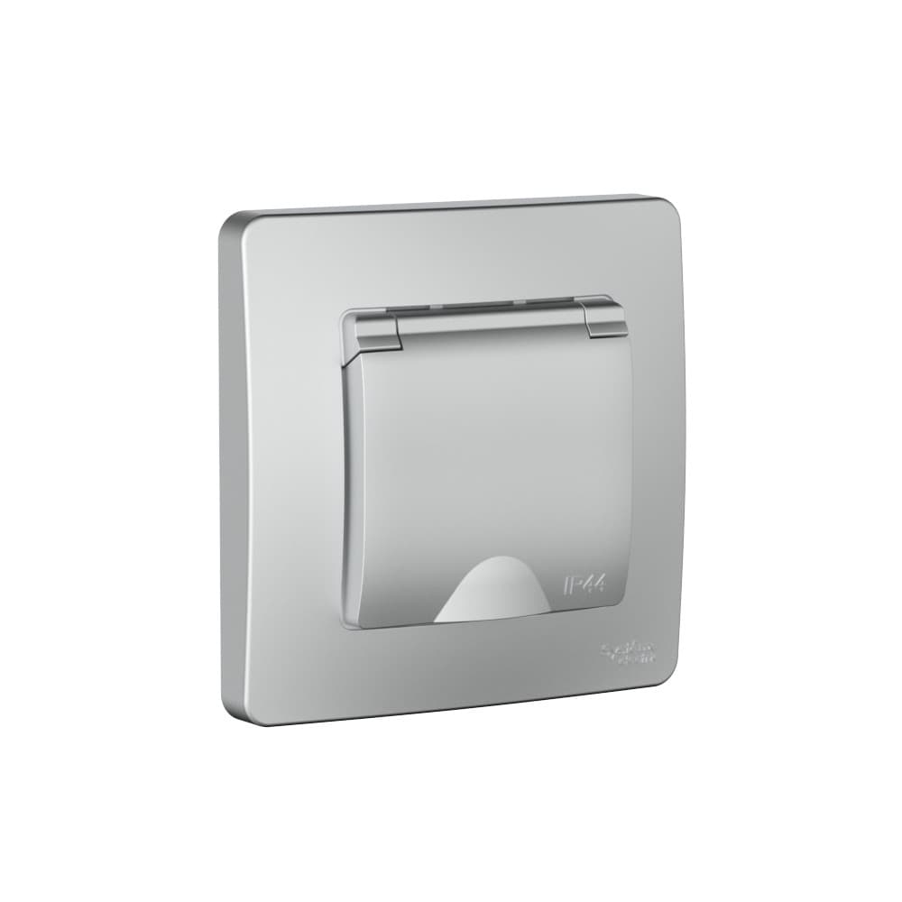 Розетка с крышкой и защитными шторками Schneider Electric Blanca алюминий BLNRS441113