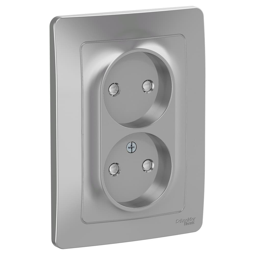 Розетка двойная без заземления с защитными шторками Schneider Electric Blanca алюминий BLNRS000123