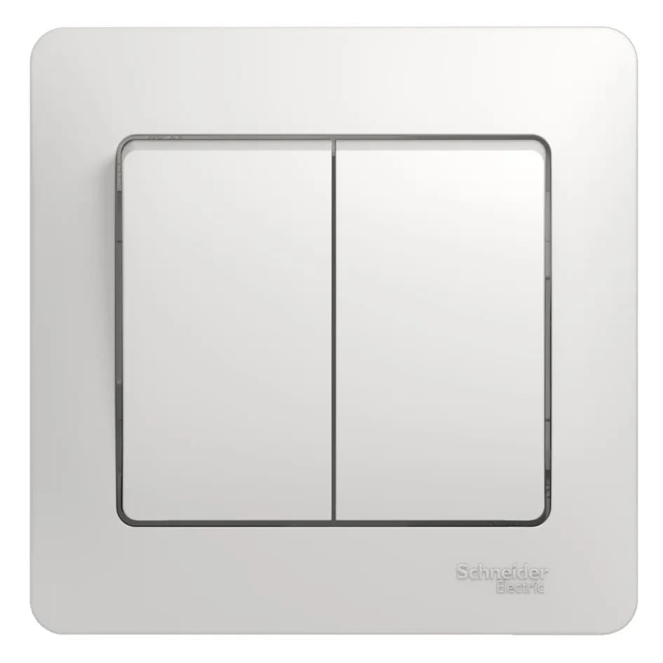 Выключатель двухклавишный с рамкой Systeme Electric (Schneider) Glossa, цвет белый