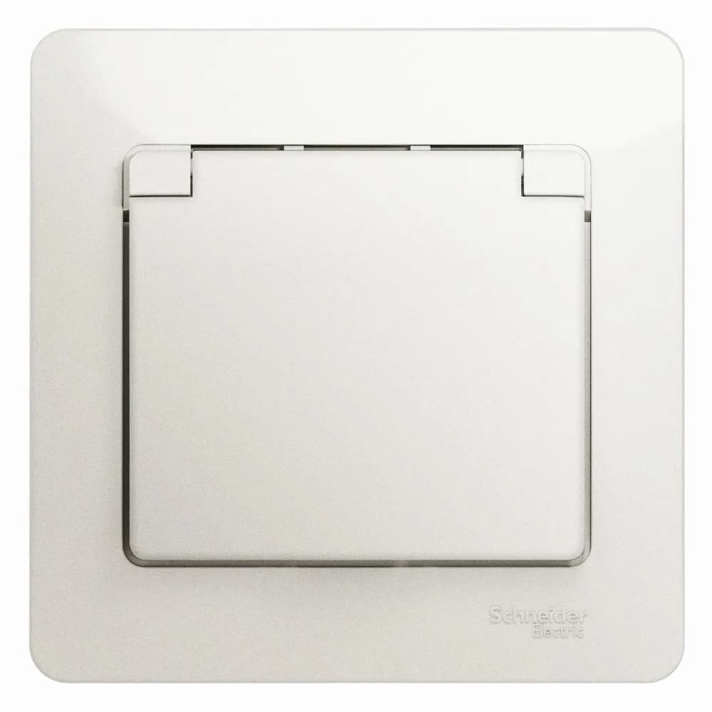 Розетка силовая с заземлением, защитными шторками, крышкой и рамкой Systeme Electric (Schneider) Glossa, цвет перламутр