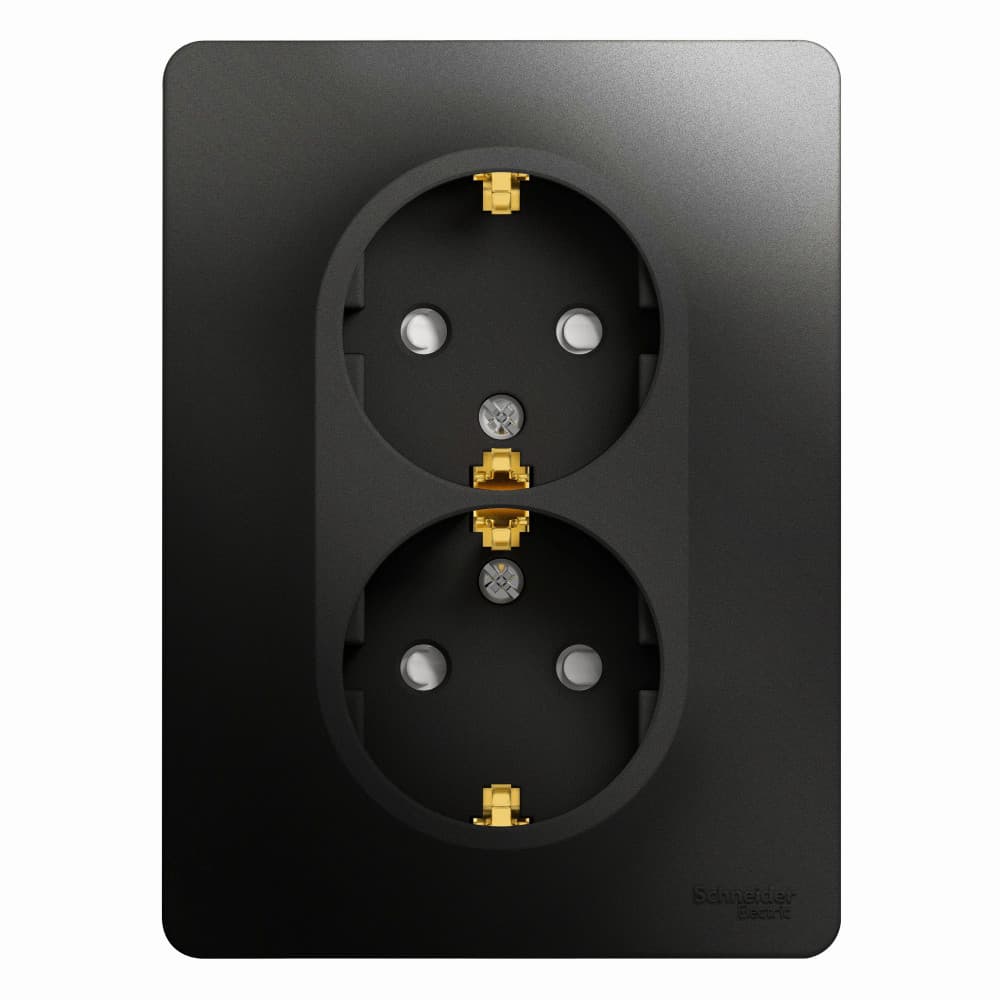 Розетка двойная Schneider Electric Glossa антрацит с заземлением и защитными шторками GSL000726