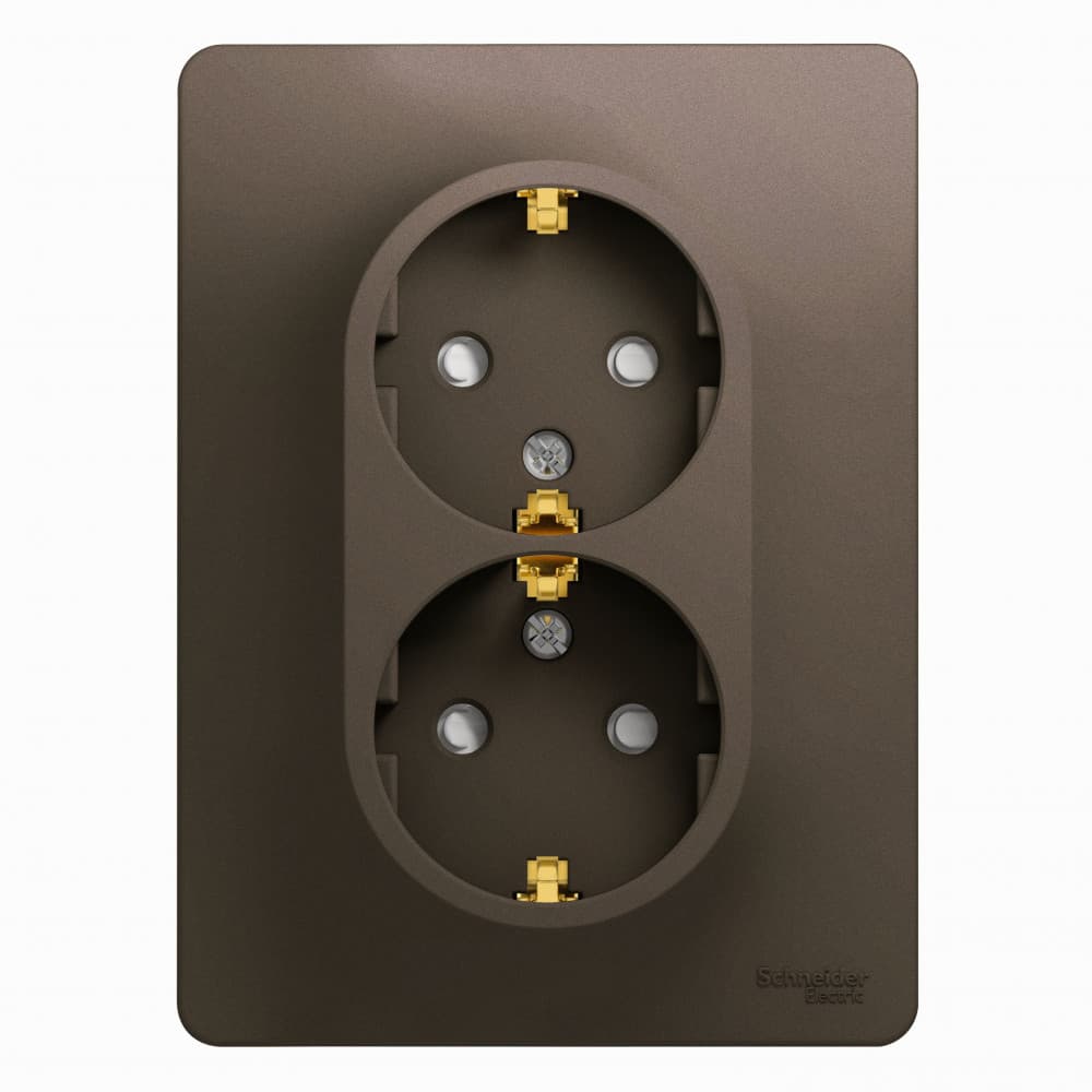Розетка двойная с заземлением и защитными шторками Schneider Electric Glossa цвет шоколад GSL000826