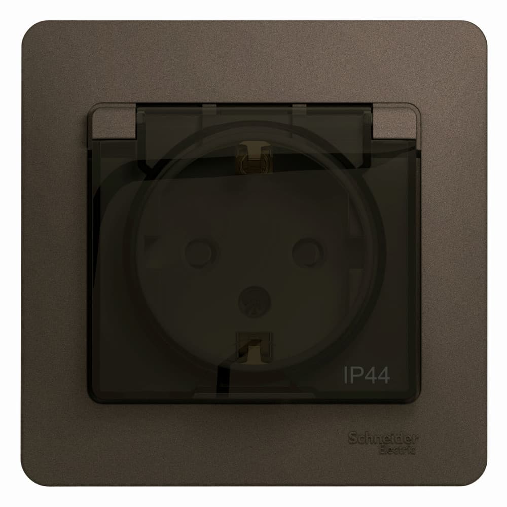 Розетка Schneider Electric Glossa цвет шоколад с крышкой, шторками и рамкой GSL000848
