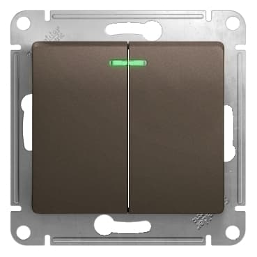 Выключатель двухклавишный с подсветкой Schneider Electric Glossa цвет шоколад GSL000853