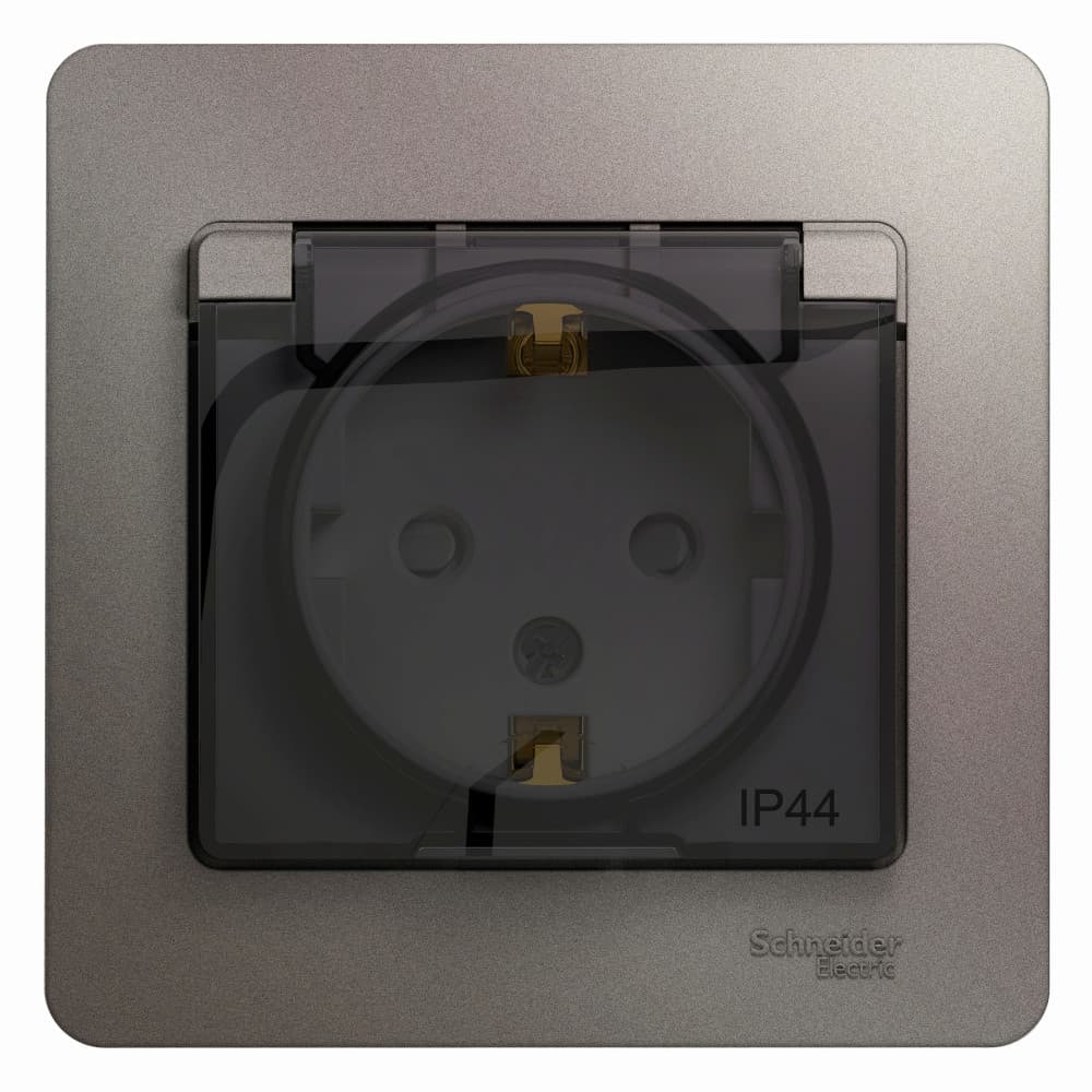 Розетка Schneider Electric Glossa цвет платина с крышкой, шторками и рамкой GSL001248