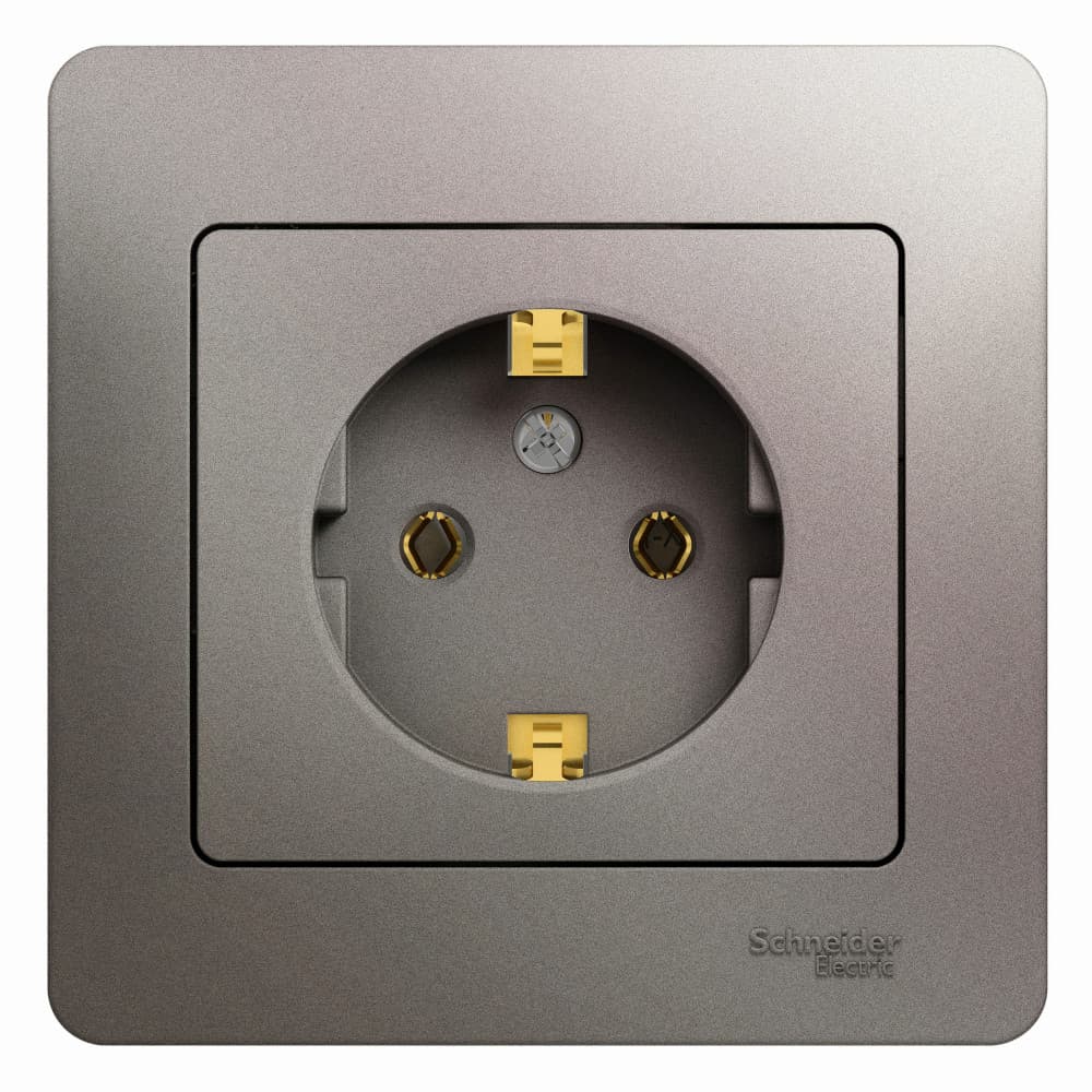 Розетка Schneider Electric Glossa цвет платина с заземлением и рамкой в комплекте GSL001242