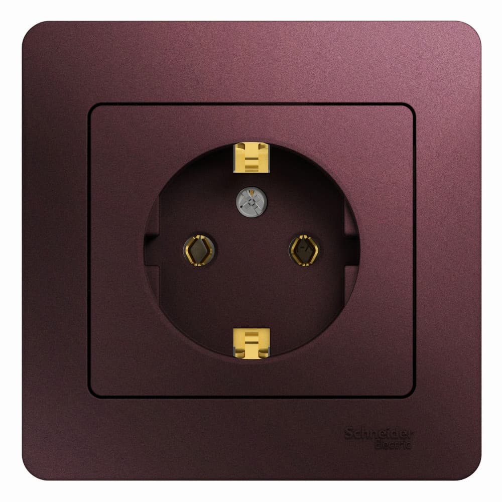 Розетка Schneider Electric Glossa баклажановый цвет с заземлением и рамкой в комплекте GSL001142
