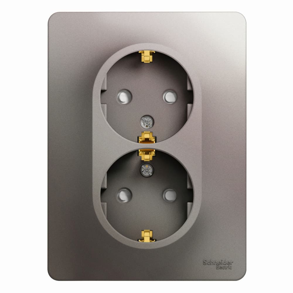 Розетка двойная с заземлением и защитными шторками Schneider Electric Glossa цвет платина GSL001226