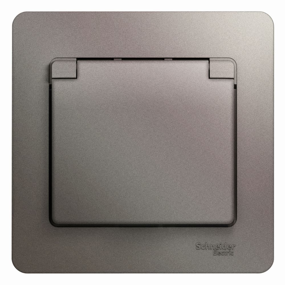 Розетка Schneider Electric Glossa цвет платина с крышкой, защитными шторками и рамкой GSL001246